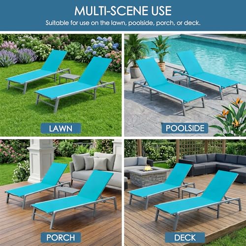 Kozyard Outdoor Foldable Lounge Chair, Aluminum Frame Patio Lounger with 5-Position Adjustable Backrest, Breathable Textilene Fabric, Assemble-Free, Reclining Full-Flat Poolside(Aqua) - color: Aqua