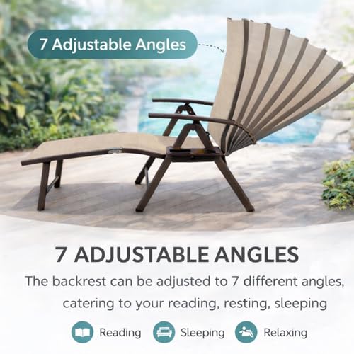 Kozyard Aluminum Outdoor Chaise Lounge Chair, Adjustable Reclining Patio Lounge with Drink Holder, Weather-Resistant Pool, Deck & Yard Recliner, Assemble-Free (1Pack, Beige) - color: Beige
