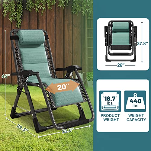 NAIZEA Padded Zero Gravity Chair, Cooling Fabric Folding Outdoor Lounge Chairs, Adjustable Reclining Camping Chairs with Cup Holder, Ergonomic Patio Lawn Chair for Balcony Beach Deck Yard - color: Ice Silk Green, style: Zero Gravity Chair