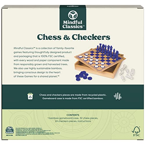 Mindful Classics, Chess Checkers Board Game Set with Bamboo Wooden Box Family Board Games Eco-Friendly Gift, for Adults and Kids Ages 8 and up - color: Chess & Checkers