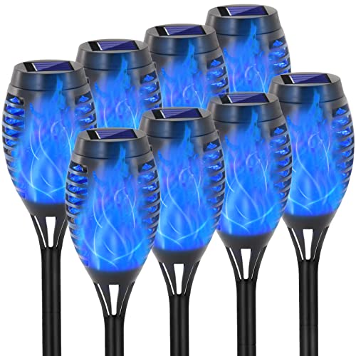 EOYIZW Solar Lights Outdoor, 8 Pack Blue Solar Torch Light with Flickering Flame, 12 LED Tiki Torches for Outside Lights Waterproof Landscape Decoration Outdoor for Garden Yard Patio - color: Blue, size: 12LED-8Pack