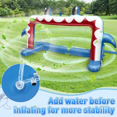 Intoypad Water Sprinkler Soccer Toys, Inflatable Shark Soccer Goal Sprinkler with a Soccer Ball Backyard Outdoor Summer Toys for Boys Girls Outside Yard Water Football Game Toys for Kids Ages 3-8