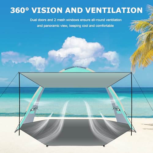 Gorich Beach Tent with Canopy - Easy Setup 3-4/5-6/7-8 Person Portable Sun Shelter, UPF 50+ UV Protection Sun Shade, Lightweight & Compact Beach Cabana for Family Travel - color: Turquoise, size: 6-8 Person