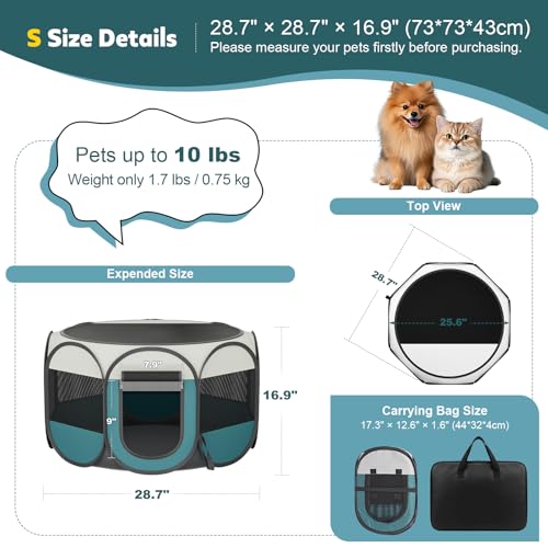 Portable Cat Playpen for Indoor Enclosed: Foldable Pet Playpen for Cat Small Dog Indoor Outdoor with Zipper Top Cover - Pop Up Puppy Kitten Tent Crates Cage Kennel with Carrying Case (Blue/White) - style: S [28.7" × 28.7" × 16.9"]