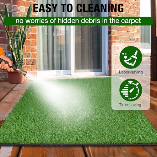 XLX TURF 8FT X 12FT Outdoor Artificial Turf Grass Rug, Thin Green Grass Carpet Flooring Mats Decor Patio, Backyard, Dog Pets Fake Grass Pads - size: 8' x 12' (Rectangular)