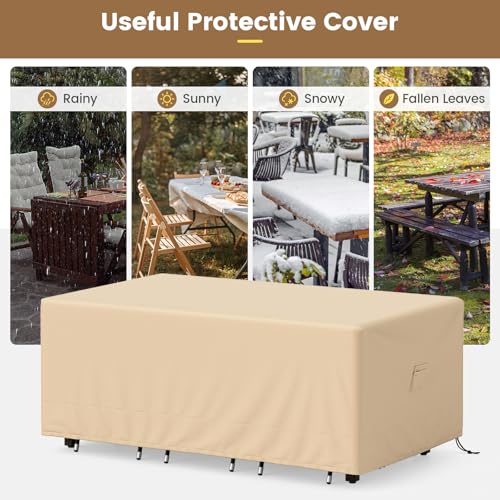 Tangkula Patio Furniture Covers, Outdoor Table Cover Waterproof with Padded Handle & Click-Close Straps, Air Vent, Heavy Duty PU, Rectangle Patio Cover for Outdoor Furniture, 90" W x 50" D x 32" H - size: 90" W x 50" D x 32" H