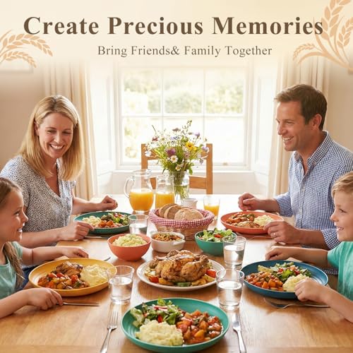 Wheat Straw Plates Set for 8, Unbreakable & Lightweight Dinner Plates 9 Inch, Plastic Plates Reusable, Microwave and Dishwasher Safe Kitchen Plate for Outdoor, Camping, Picnic- Multi - color: Multicolor, size: 9 inch
