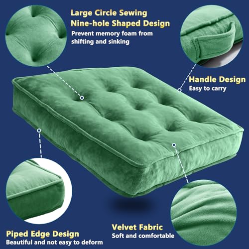 1 MIDDLE ONE Floor Pillow Set of 2, Memory Foam Meditation Cushion, Floor Cushions for Adults Sitting, Large Square Seat Cushions for Yoga, Living Room, 20x20 Inch (Green) - color: Green, size: 20x20 Inch(Pack of 2)