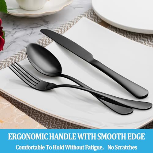 16 Piece Black Dinner Forks Set, Food-Grade Stainless Steel Silverware Forks, Cutlery Fork, Metal Fork for Home, Kitchen or Restaurant, Mirror Polished, Dishwasher Safe - 8 Inch - size: 16pcs-black