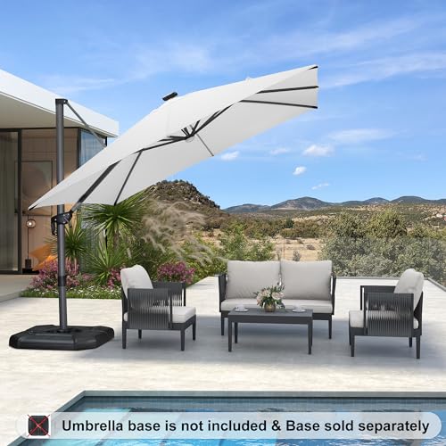 PURPLE LEAF 10 Feet Patio Umbrella Outdoor Cantilever Solar Powered LED Square Umbrella Aluminum Offset Umbrella with 360-degree Rotation for Garden Deck Pool Patio White - color: White, size: 10' X 10', style: Standard（LED）