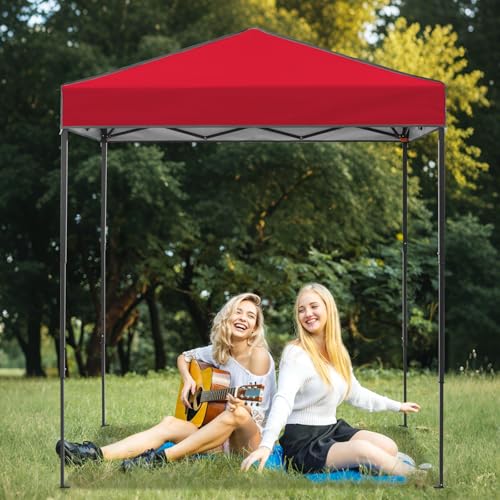 EAGLE PEAK 6x4 Instant Pop Up Canopy Tent, Straight Leg Sun Shelter, Portable Canopy with Carry Bag for Camping, Beach & Sports, Red - color: Red, size: No Wall