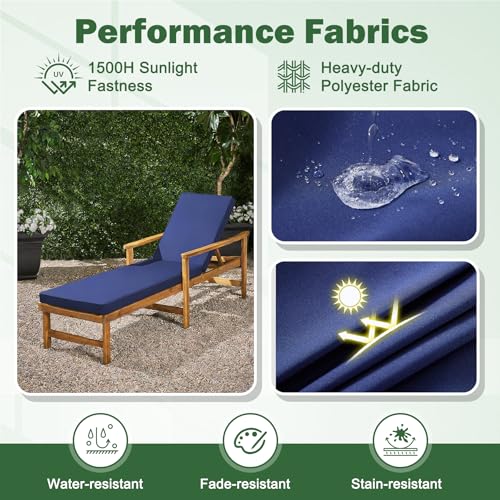 Chaise Lounge Cushions Outdoor, 80x 26x 3 Inch Waterproof & Fade-Resistant Lounge Chair Cushion, Outdoor Chaise Cushion with Removable Cover & Ties for Lawn, Patio, Pool & Beach, Navy Blue - color: Navy Blue, size: 80x26+3"