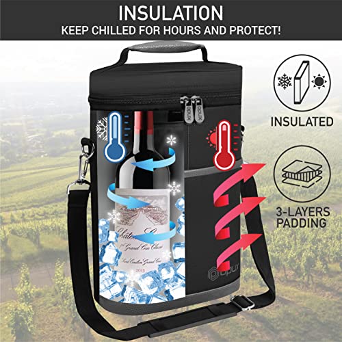OPUX 2 Bottle Wine Carrier Tote, Insulated Leakproof Wine Cooler Bag, Wine Travel Bag Tote for Picnic BYOB Beach, Portable Wine Bottle Carrying Case, Gift for Wine Lover Women Men Christmas, Dark Grey - color: Dark Gray