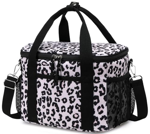 BTOOP Insulated Lunch Bag for Women, Cute Leakproof Lunch Box, Aesthetic Lunch Tote Bag with Large Capacity Shoulder Strap for Work, School, Picnic Pink-Leopard - color: Pink-Leopard, size: Medium