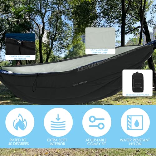Gold Armour Hammock Underquilt for Single Hammocks and Double Hammocks, Insulated Warm Underquilt - Essential Camping Equipment Gear Under Quilts for Hammock (Black&Grey)