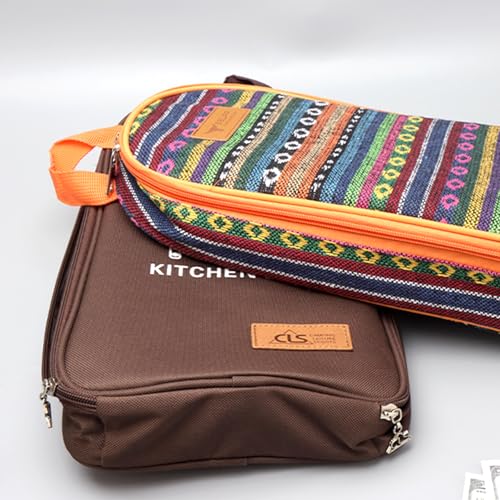 NatSumeBasics Camping Travel Cooking Utensils Organizer Travel Bag Portable Pouch for BBQ Camp Cookware Kitchen Kit - style: Only 1pc Brown Bag