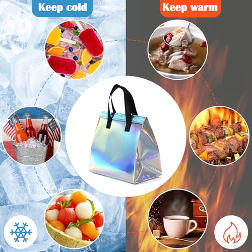FoldTier 100 Pcs Iridescent Insulated Bag Bulk for Food Delivery Customized Thermal Insulation Take Away Bag for Hot Cold Coffee Milk Seafood Pizza Delivery for Grocery Catering Restaurant Beach Party
