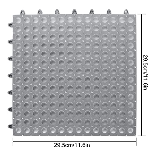 12 Pack 11.8" x 11.8" Interlocking Floor Tiles with Drain Holes Soft PVC Non Slip Shower Floor Mat Rubber Flooring Drainag Mat for Pool, Patio, Balcony, Kennel, Poultry, Dog, Grey&White - color: White+grey