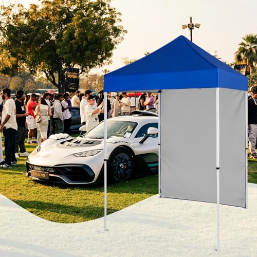 5x5 Pop Up Canopy Tent with One Sidewall, Instant Portable Beach Canopy, Outdoor Tent with Carry Bag for Camping, Sports, Tailgating, Events, Blue - color: Blue, size: With One Wall