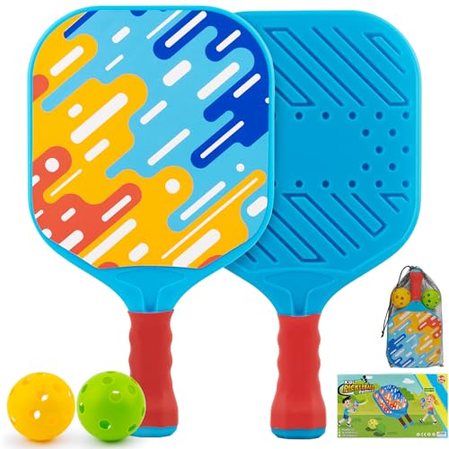 Outdoor Toys for Kids Pickleball Paddles - Outside Beach Yard Games Toy for Kid Ages 4-5-6-7-8-12 Year Old Boys & Girls Gifts, Balls Set of 2, Lightweight & Durable Grip for Small Hands, Beginner - color: Blue