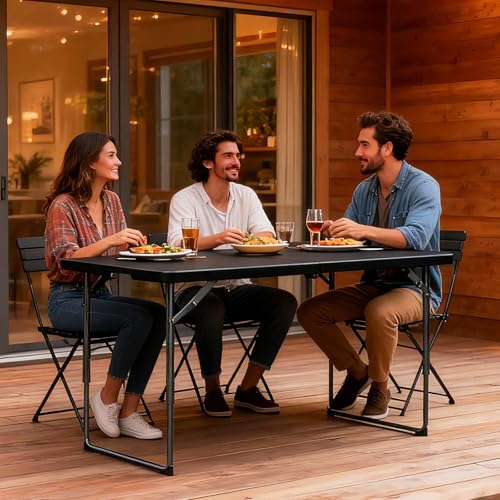Folding Table 4FT Heavy Duty Plastic Table with Handle, Foldable&Portable, Fold-in-Half Utility Tables for Outdoor, Dining, Wedding, Events, Indoor, Picnic, Camping, Party, Black - color: Black, size: 4FT