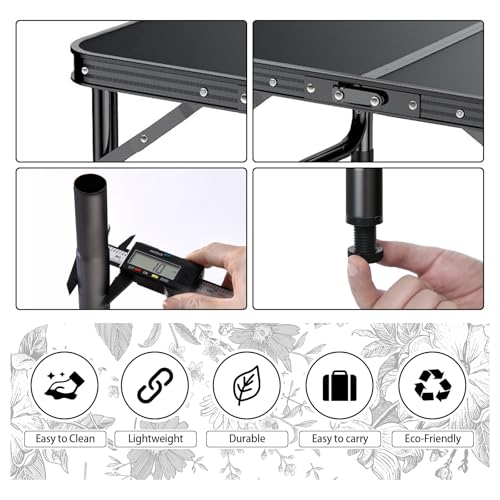 Yriuat Outdoor Side Table, Portable 3 Adjustable Height Small Outdoor Folding Table, Aluminum Foldable Patio Side Tables for Outside Indoor, Plant Stand Coffee End Table for Pool, Porch,Garden(Black) - color: Black