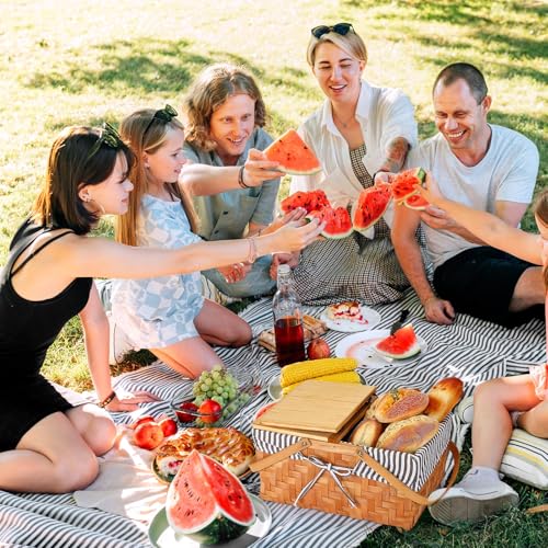 Blushtier Picnic Basket with Blankets Kit, Handwoven Natural Woodchip Basket with Lid Handle and Extra Large Foldable Waterproof Picnic Mat for Outdoor Camping Beach Grass Party Hiking Travel (Black)