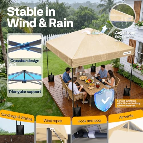 VIVOHOME 8x8ft Pop Up Canopy Tent One Push Setup Outdoor Portable Shelter Tent Heavy Duty with Wheel Carry Bag and 4 Sandbags, Beige - color: Beige, size: 8x8 ft