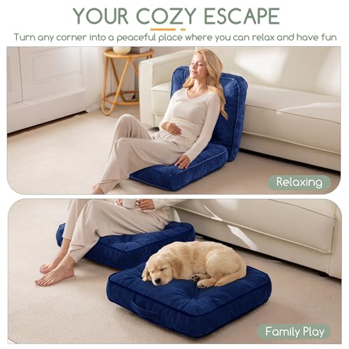 HIGOGOGO Large Floor Pillow Cushion for Adults, Meditation Cushion Pillow with Handle, Lustrous Chenille Tufted, Square Floor Sitting for Tatami Living Room or Yoga, 22x22 Inch, 2Pack, Navy - color: Square Navy, size: 4" Thick(pack of 2)