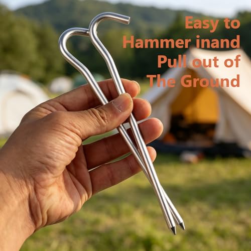 Metal Tent Stakes Heavy Duty 7 Inch Camping Tarp Stakes for Outdoor 8 Pack Garden Edging Fence Hook Metal Ground Stakes for Camping Shelters Tarp Tent Spikes for Canopies Aluminum Tent Stakes