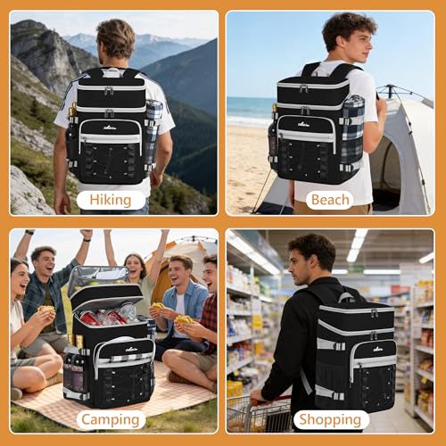 Cooler Backpack, 40 Cans Insulated Lunch Backpack Picnic Backpack for Men&Women, Durable Cooler Bag with 2 Leak Proof Compartments for Picnic, BBQ Camping, Lunch, Beach, Hiking, Black - color: Black