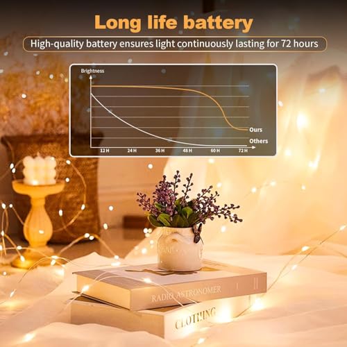 24 Pack Fairy Lights Battery Operated [3 Modes] 7ft 20 LED Mini Twinkle String Lights Waterproof Silver Wire Firefly Starry Lights for Wedding Party Mason Jars Christmas Decorations, Warm White - color: Warm White