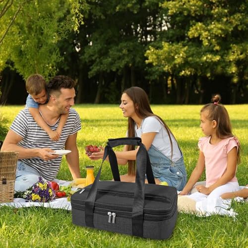 Insulated Casserole Carriers for Hot or Cold Food,Double Decker Casserole Dish Bag Carrying Case,Expandable Food Carrier Warmer Container Bag For Travel Picnic Cookouts.Fits 9"x13" Baking Dish - color: Double Black