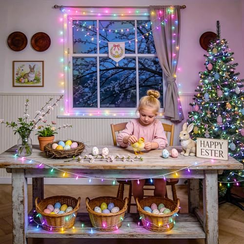 JMEXSUSS Easter Lights Clear Wire Outdoor Indoor, 168ft 600 LED Multicolor Easter String Lights Plug in for Bedroom Tree Room Party Decorations - color: Easter, size: 600 LED