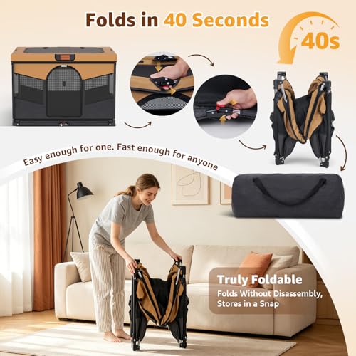 LOOBANI Foldable Dog Playpen for Small Dogs- Indoor/Outdoor Puppy Playpen with Removable Washable Fabric Enclosure, Sturdy Steel Frame & 690D Oxford Cloth,Portable Crate for Puppies & Cats,32"x24"x22" - color: Black-Brown