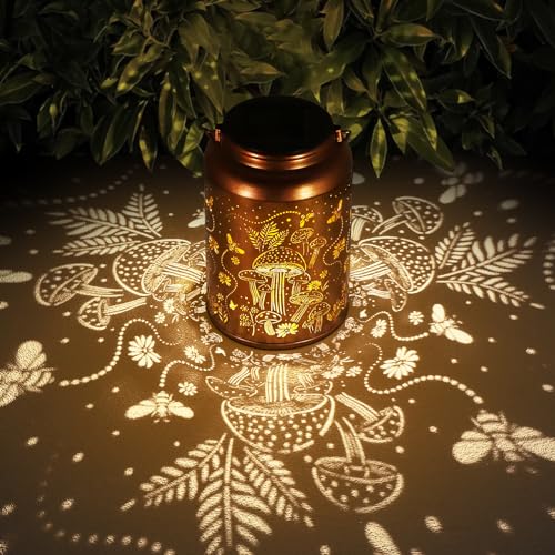 Solar Lanterns Outdoor Waterproof Bee Mushroom Decoration Gifts for Women Mon Grandma Hanging Solar Lights for Outside Metal LED Lanterns for Yard, Patio, Garden Decor - style: Mushroom