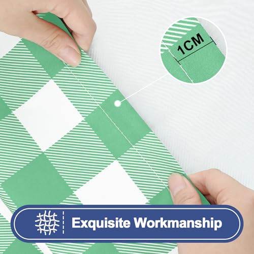 Smiry Picnic Table Cloth 2 Pack, Waterproof Elastic Fitted Tablecloths for 18x72 Rectangle Tables, Washable Polyester Buffalo Plaid Tablecloth for Camping & Outdoor (Sage Green & White, 18" x 72") - color: Sage Green and White, size: 18" x 72"