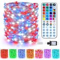BrizLabs Color Changing Fairy Lights - 33ft 100 LED Red White & Blue Lights with Remote, Patriotic Light Music Sync Rainbow Christmas Tree Lighting with Timer for Xmas Halloween July 4th Party Home - color: 100 LED Adapter