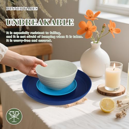 Wrova Wheat Straw Dinnerware Set of 32,Unbreakable Dinner Plates and Bowls Dishes Sets Service for 8,Dishwasher Safe Dinnerware Sets for Kitchen and Camping.Island Series - color: Island Series, size: 32 Pack