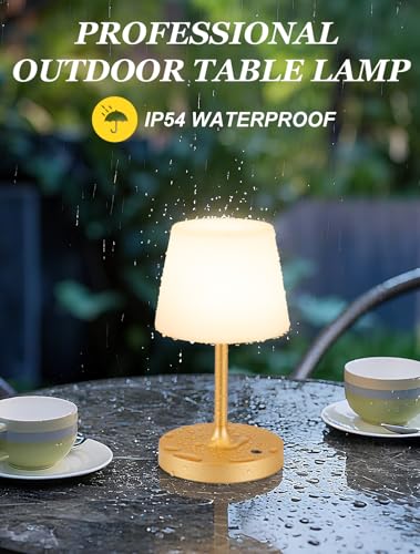 Kakanuo Gold Cordless Shower Lamp Waterproof, Rechargeable Cordless Lamp with 4000mAh Battery, Touch Dimmable Table Lamp for Outdoor, Kitchen, Bathroom, Camping, Patio, IP54 - color: Gold