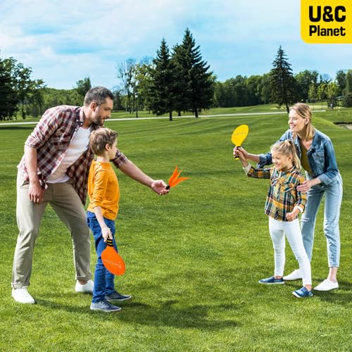 U&C Planet Beach Paddle Ball Set, Badminton Rackets, Family Game for Kids and Adults, Indoor Outdoor Game Backyard Park Camping Yard for Boys Girls Ages 3+, Beach Necessities Must Have - color: Orange (Age:3+)
