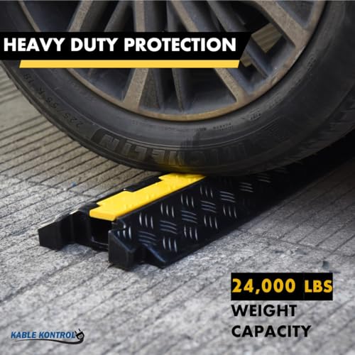 Kable Kontrol Atlas Heavy Duty Cable Protector Ramp - 1 Channel Bulk Wholesale Pallet - 50 Pcs - 39" Long Black & Yellow - 24,000 Lbs Capacity - Rubber Speed Bump Wire Protector Cord Cover - CP9896 - size: 1 Channel - 50 Units