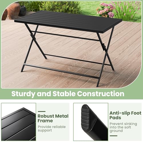 Tangkula 48" Foldable Outdoor Dining Table, Rectangular Metal Patio Table with Slatted Tabletop, Folding Bistro Barbecue Picnic Dinner Table for Indoor Kitchen Outside Garden Backyard Balcony Lawn