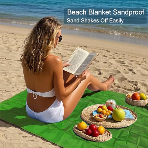 Outdoor Pocket Blanket, 55"x60" Waterproof Foldable Compact Small Pincic Blanket, Ultralight Tarp for Camping, Festival, Beach, Hiking, Backpacking, Travel and More, Stakes Included - color: Lime Green, size: 55"*60"
