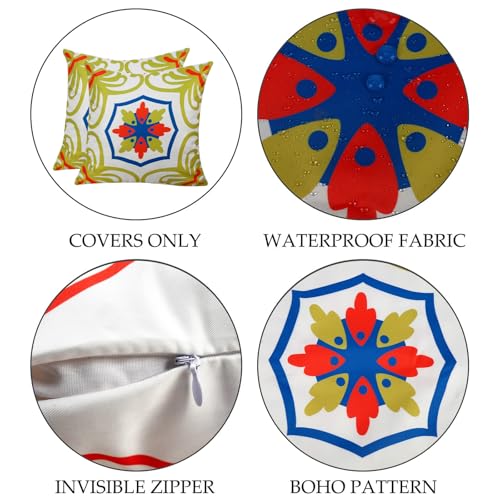 Pyonic Outdoor Pillows Waterproof Throw Pillow Covers Set of 4 Floral Printed and Boho Farmhouse Outdoor Pillow Covers for Patio Funiture Garden 18x18 Inch - color: Lemon Yellow, size: 18" x 18" (Pack of 4)