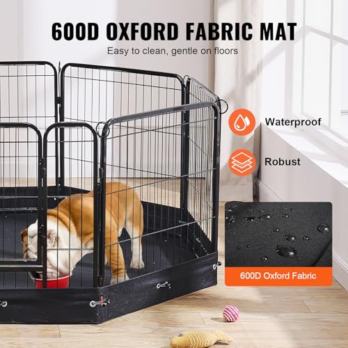 VEVOR Dog Playpen, 8 Pcs 24 x 24 in Panels Foldable Metal Pet Exercise Pen, Dog Fence Indoor and Outdoor Pen with Door, Storage Bag and Bottom Pad, Pet Playpen for Dogs, Cats and Other Small Animals - size: 8 panels 24*24in, style: Playpen with Storage Ba