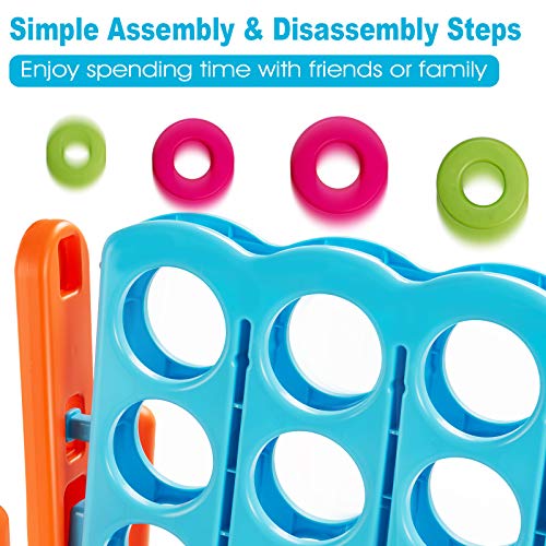 Costzon Giant 4-in-A-Row, Jumbo 4-to-Score Giant Game Set for Kids & Adults, Indoor Outdoor Yard Connect Game, 3.5FT Tall with 42 Jumbo Rings & Quick-Release Slider, Perfect for Family & Party Games - color: Baby Blue/Orange