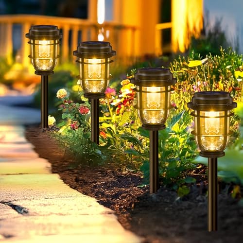 Vuees Bright Solar Pathway Lights Outdoor, 8 Pack Waterproof IP65, Auto On/Off Solar Powered Garden Lights for Yard Lawn Walkway Landscape Pool Outside - 3-in-1 Hanging, Tabletop & Stake Lighting