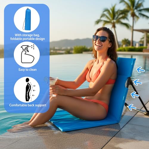 Jetec Foldable Floor Backrest Chair Portable Camping Chair with Storage Bag Light Weight Lazy Seat for Indoor Outdoor Bed Ground Park Lawn Concerts Beach Hiking - color: Blue, size: Regular