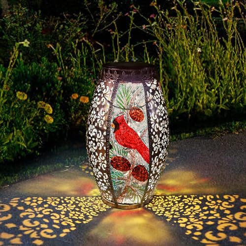 Mothers Day Gifts, Cardinal Solar Lantern Outdoor Waterproof,13" Large Metal Hanging Decorative Lantern,Cardinals Solar Lights for Outside Yard Lawn Patio Garden Decor,Cardinal Gifts for Women Mom - style: Cardinal